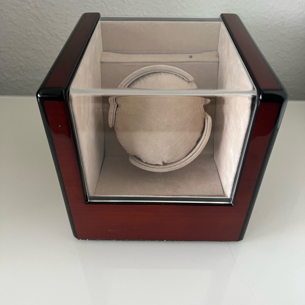Rosewood & Ebony Watch Winder with Beige Velvet Interior 6” x 6” x 6”  Gift Item